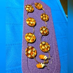 A548   ♨️ 5 For $35 ♨️  Orange & Gold Necklace & Coordinating Pierced Earrings